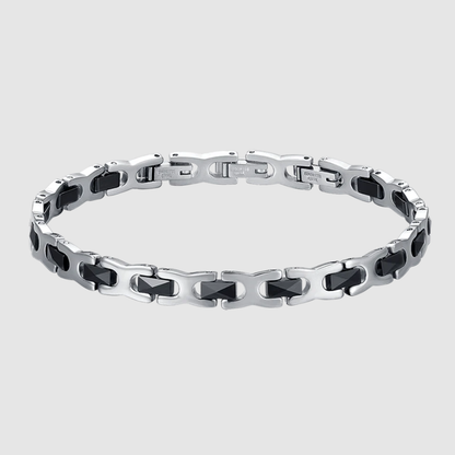 Bracciale Luca barra Uomo Acciaio Argentato Inserti Ceramica Nera _BA1129