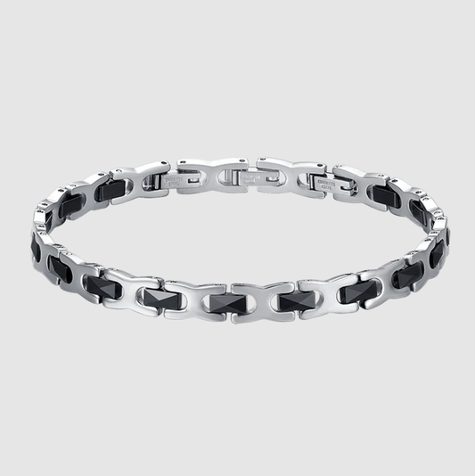Bracciale Luca barra Uomo Acciaio Argentato Inserti Ceramica Nera _BA1129