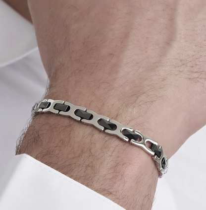 Bracciale Luca barra Uomo Acciaio Argentato Inserti Ceramica Nera _BA1129