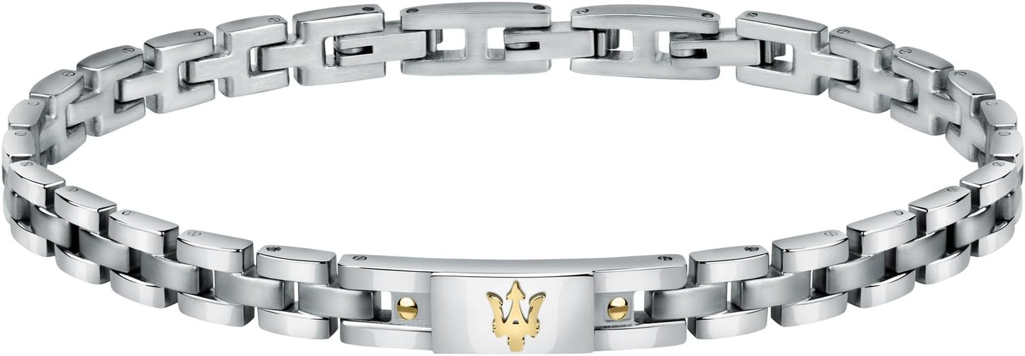 Bracciale Maserati Uomo Acciaio Argentato Dettagli Oro Logo _JM420ATH05