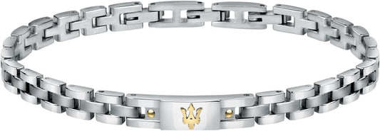 Bracciale Maserati Uomo Acciaio Argentato Dettagli Oro Logo _JM420ATH05
