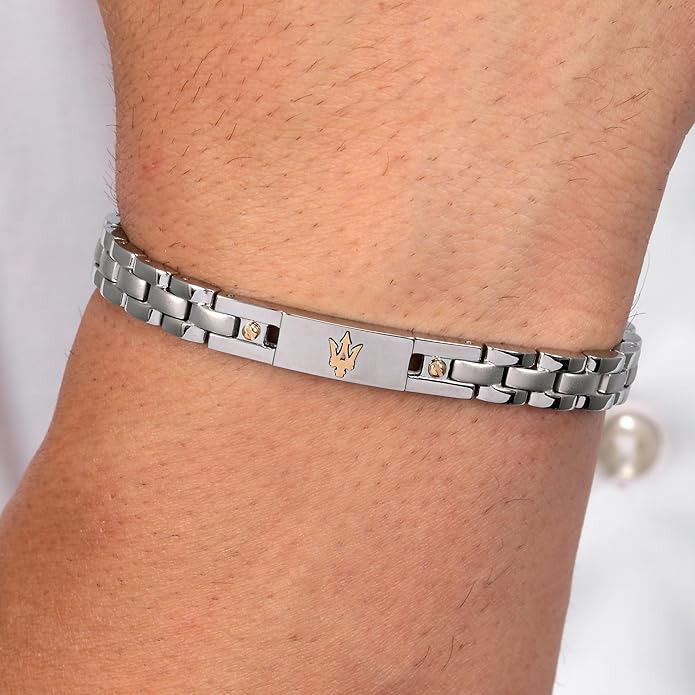 Bracciale Maserati Uomo Acciaio Argentato Dettagli Oro Logo _JM420ATH05