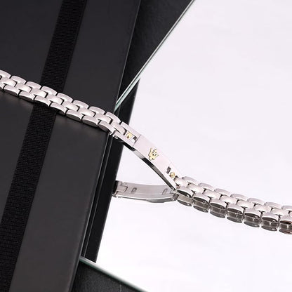 Bracciale Maserati Uomo Acciaio Argentato Dettagli Oro Logo _JM420ATH05