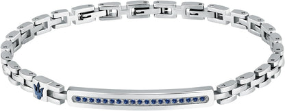 Bracciale Maserati Uomo Acciaio Targhetta Logo e Cristalli Blu _JM424AVD61