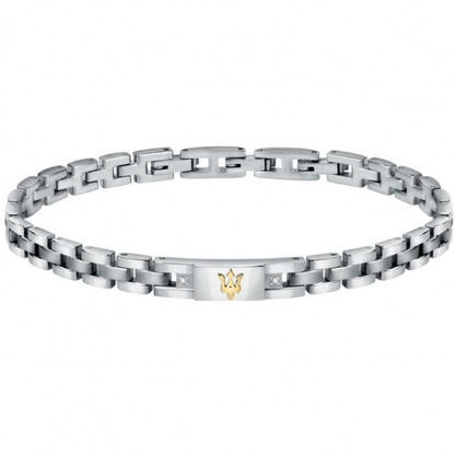 Bracciale Maserati Uomo Acciaio n. 2 Diamonds Targhetta Logo Oro _JM125ATY04