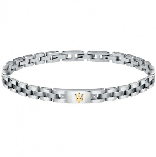 Bracciale Maserati Uomo Acciaio n. 2 Diamonds Targhetta Logo Oro _JM125ATY04