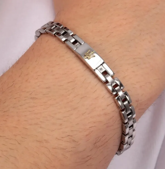 Bracciale Maserati Uomo Acciaio n. 2 Diamonds Targhetta Logo Oro _JM125ATY04