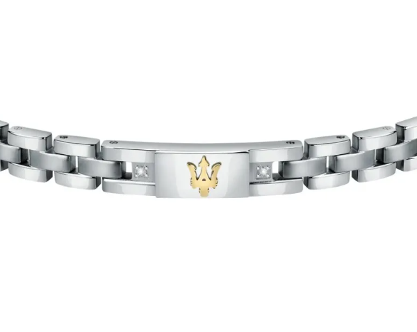 Bracciale Maserati Uomo Acciaio n. 2 Diamonds Targhetta Logo Oro _JM125ATY04