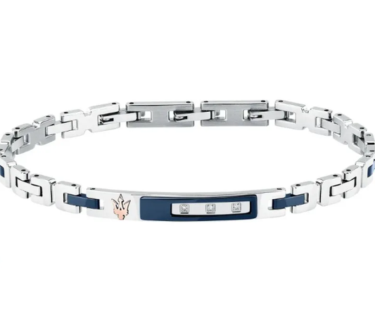 Bracciale Maserati Uomo Acciaio n. 3 Diamonds Targhetta Logo Oro _JM125ATY22