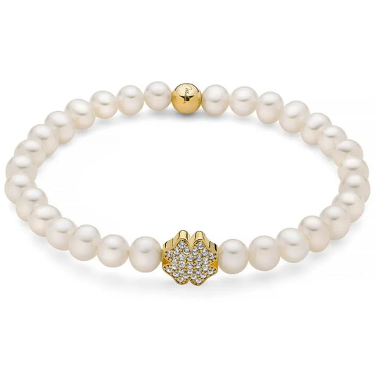 Bracciale Miluna Donna Argento18 KT Placcato Oro Perle 5,5-6 Quadrifoglio Topazi _PBR3501G