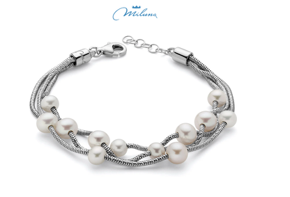 Bracciale Miluna Donna Argento925 Tre Fili Perle Bianche 5,5-6-6,5-7 mm _PBR2833