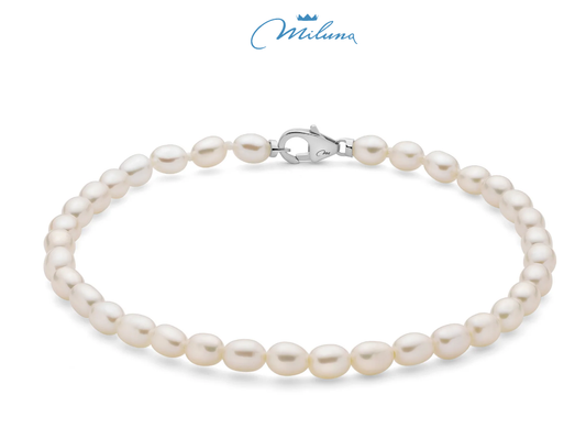 Damen-Armband mit Naturperlen und Silberkugel Miluna PBR3034