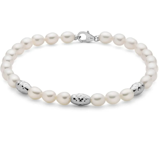 Damen-Armband mit Naturperlen und Silberkugel Miluna PBR3034
