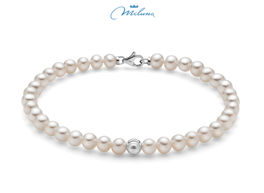 Bracciale Miluna Donna Sfera Intagliata Oro bianco 18 KT Perle Coltivate 4,5-5 _PBR3368