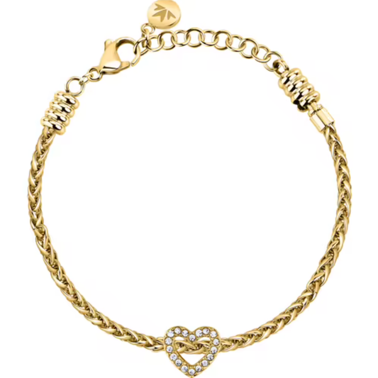 Morellato Damen-Armband Stahl Gold geflochten Herz weiße Kristalle _SCZ1394