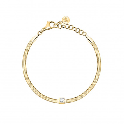 Morellato Damen-Armband, Stahl, flaches Netz, Gold, zentraler weißer Kristall _SAVY36