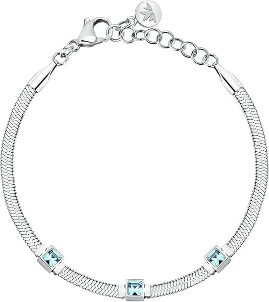 Morellato Damenarmband aus Stahl, flaches silbernes Netz, weiße Kristalle _SAVY32