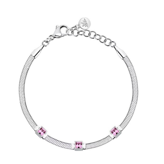Morellato Damenarmband aus Stahl, flachem Mesh, Silber und rosa Kristallen _SAVY33