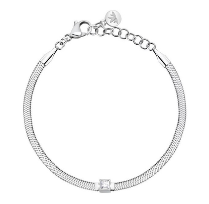 Morellato Damenarmband mit flachem Stahlglied und weißem Kristall in der Mitte _SAVY35