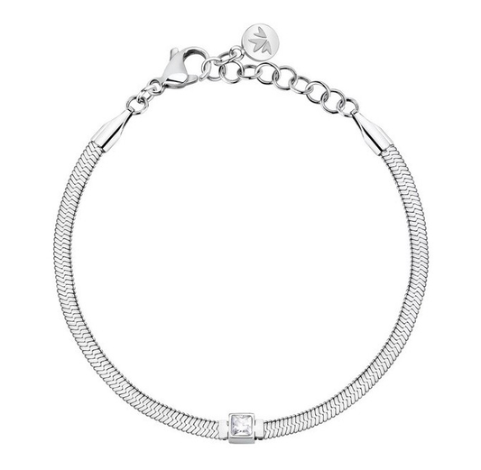 Morellato Damenarmband mit flachem Stahlglied und weißem Kristall in der Mitte _SAVY35