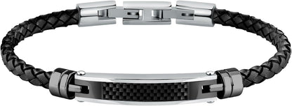 Bracciale Morellato Uomo Pelle Nera Centrale Acciaio _SQH59