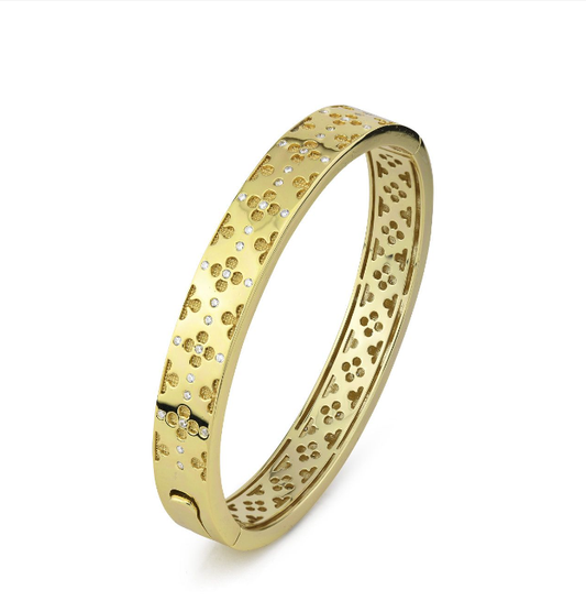 Bracciale Rigido Boccadamo Donna Bronzo Dorato Motivo Floreale e Zirconi _XB1022D