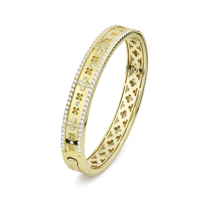 Bracciale Rigido Boccadamo Donna Bronzo Dorato Motivo Floreale e Doppia Corona di Zirconi _XB1023D