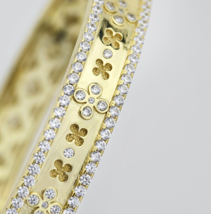 Bracciale Rigido Boccadamo Donna Bronzo Dorato Motivo Floreale e Doppia Corona di Zirconi _XB1023D