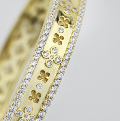 Bracciale Rigido Boccadamo Donna Bronzo Dorato Motivo Floreale e Doppia Corona di Zirconi _XB1023D