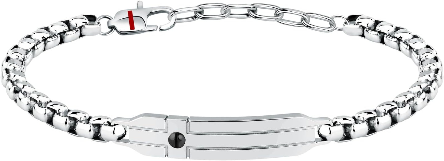 Bracciale Sector Uomo Acciaio Semirigido Argentato Smaltato Centrale Rigido _SZS125