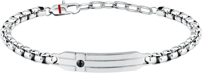 Bracciale Sector Uomo Acciaio Semirigido Argentato Smaltato Centrale Rigido _SZS125