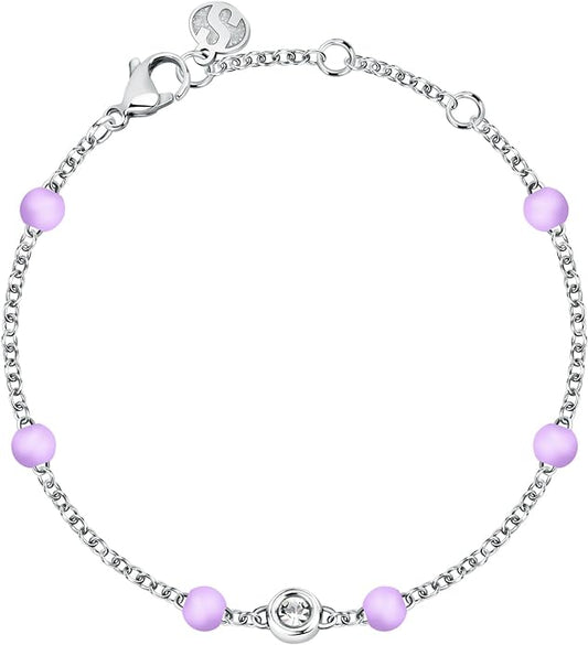 Superga x Morellato Damenarmband aus silbernem Stahl, rosa Silikonperlen und Kristallen _SAXR06 