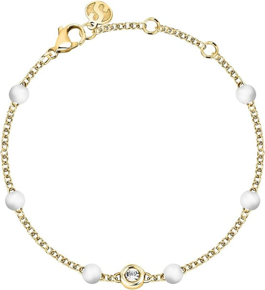 Superga x Morellato Damenarmband aus Gold, Stahl, weißen Silikonperlen und Kristall _SAXR03 