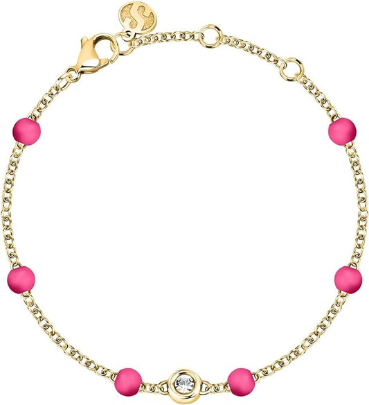 Superga x Morellato Damenarmband aus Gold, Stahl, fuchsiafarbenen Silikonperlen und Kristallen _SAXR01 