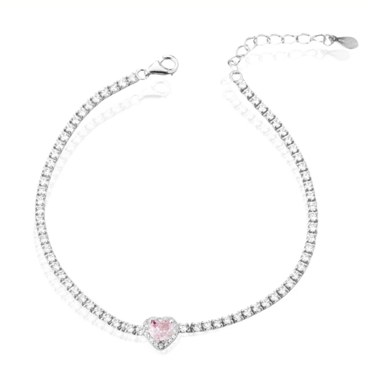 The Writings of Love Armband für Damen, 925 Silber, Rosa Herz Tennisarmband _LSB33 