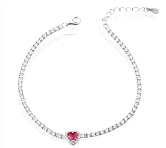 The Writings of Love Armband für Damen, 925 Silber, Rotes Herz Tennisarmband _LSB34 