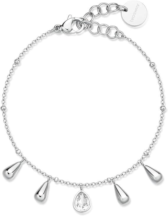 Brosway Bracciale Donna Acciaio Argentato Pendenti a Goccia e Cristallo Bianco _BPC19