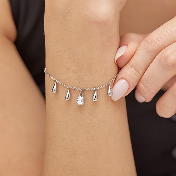 Brosway Bracciale Donna Acciaio Argentato Pendenti a Goccia e Cristallo Bianco _BPC19
