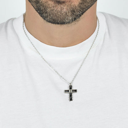 Collana Luca Barra Uomo Acciaio Croce Ceramica Nera e Zirconi _CA486