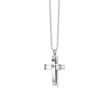 Collana Luca Barra Uomo Acciaio Croce e Zirconi _CA503