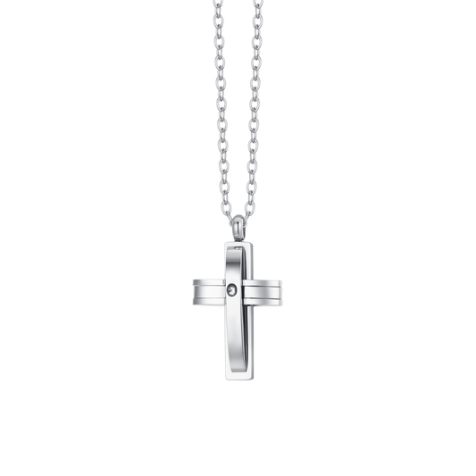 Collana Luca Barra Uomo Acciaio Croce e Zirconi _CA503