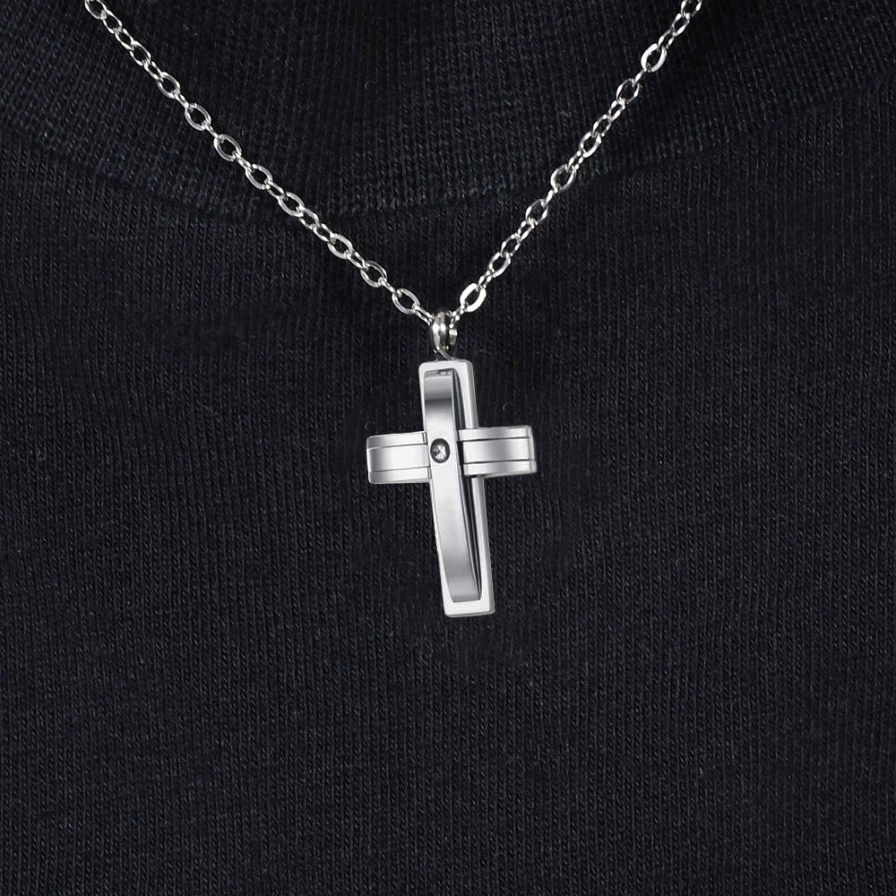 Collana Luca Barra Uomo Acciaio Croce e Zirconi _CA503