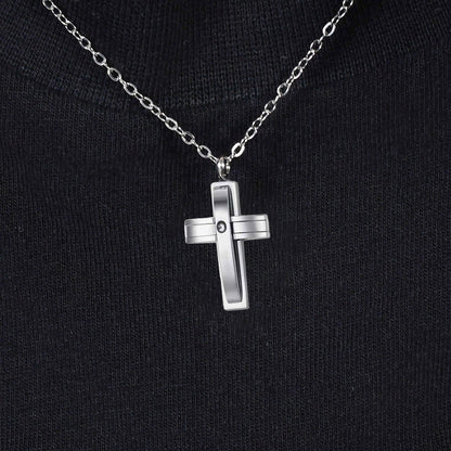 Collana Luca Barra Uomo Acciaio Croce e Zirconi _CA503