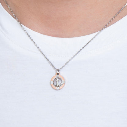 Collana Luca Barra Uomo Acciaio Pendente Ancora Rosa Gold _CA520