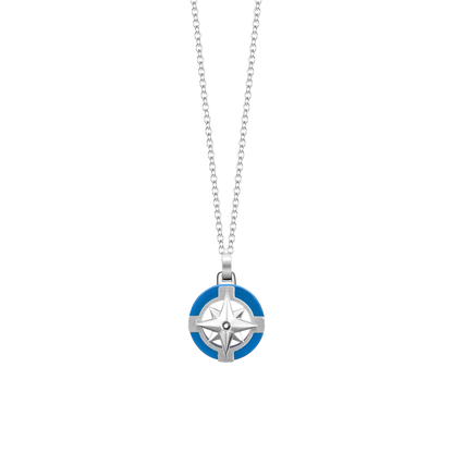 Collana Luca Barra Uomo Acciaio Pendente Rosa dei Venti Dettaglio Blu _CA522