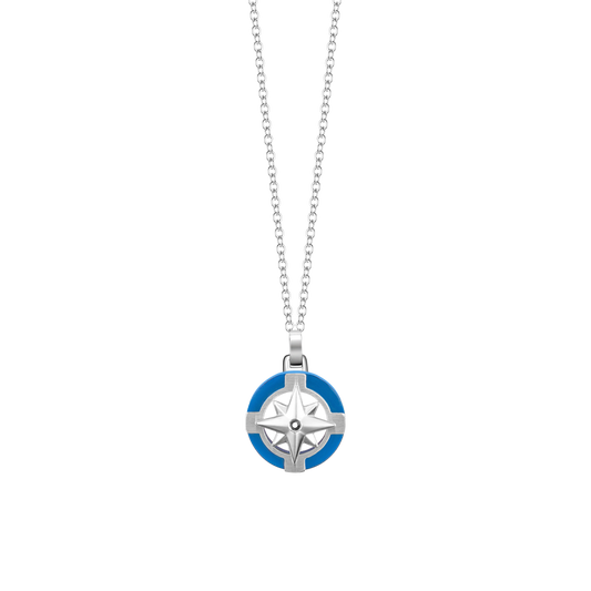 Collana Luca Barra Uomo Acciaio Pendente Rosa dei Venti Dettaglio Blu _CA522