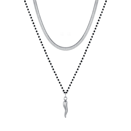 Collana Luca Barra Donna Acciaio Corno ed Elementi Neri _CK1776