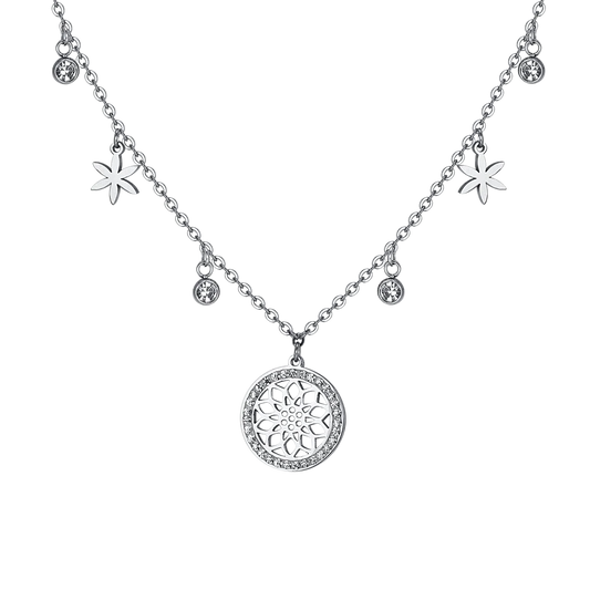 Collana Luca Barra Donna Acciaio Ciondolo Fiore Della Vita Cristalli Bianchi _CK1976