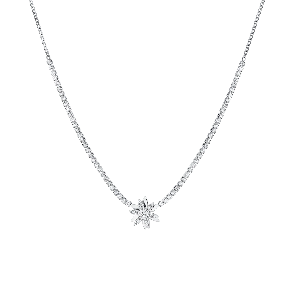 Luca Barra Lange Damen-Halskette mit Blumen- und Herzanhänger und weißen Kristallen _CK1711