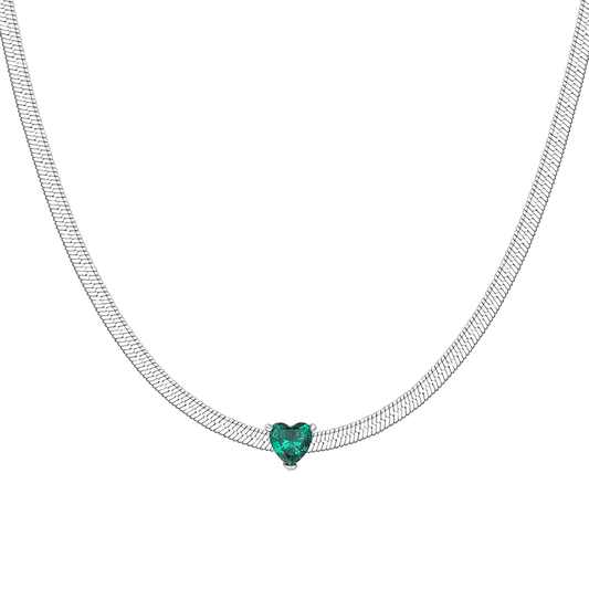 Collana Luca Barra Donna Acciaio Snake Zircone Cuore Verde _CK2253